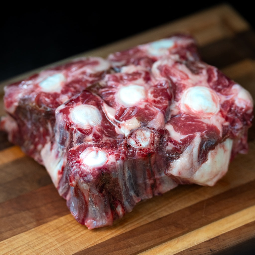 American Wagyu beef oxtail, ideal for slow cooking, stews, and rich bone broth with deep, beefy flavor