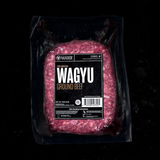 American Wagyu ground beef in brick form, rich in flavor and perfect for burgers, tacos, or pasta