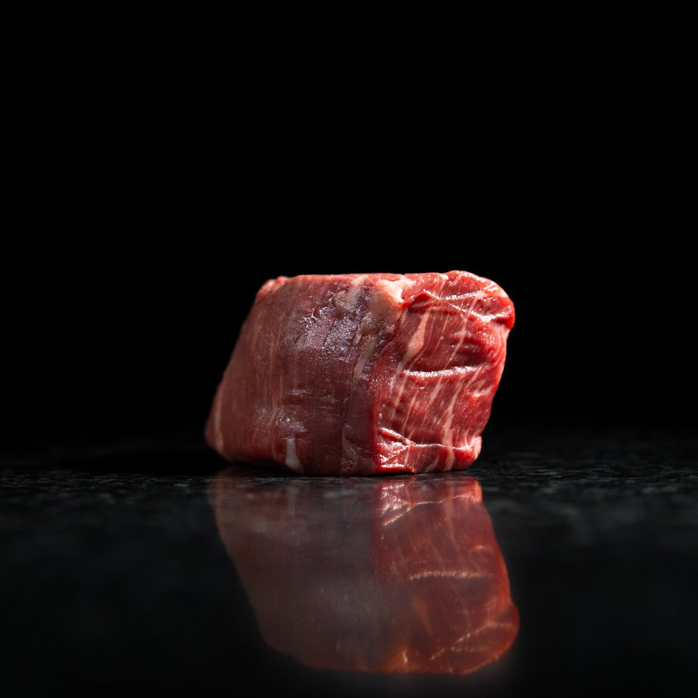 Tender American Wagyu filet mignon steak with fine marbling, perfect for pan-searing or grilling