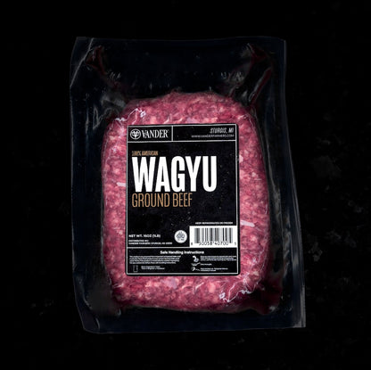 American Wagyu ground beef in brick form, rich in flavor and perfect for burgers, tacos, or pasta