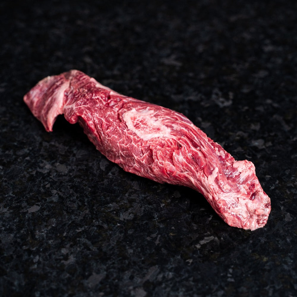 American Wagyu hanger steak with rich marbling and deep beefy flavor, perfect for grilling or pan-searing