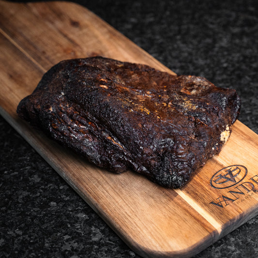 American wagyu beef smoked brisket, fully cooked and ready to serve.
